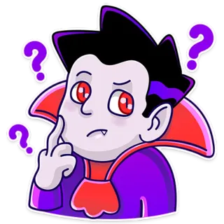 ❓ cartoon, vampire, question marks, thinking, dracula, halloween telegram sticker