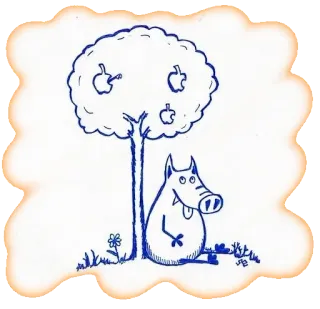 😄 animal, árvore, maçãs, desenho animado, porco, natureza, desenho telegram sticker