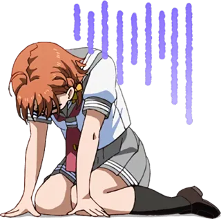 😮 Anime, Verdrietig, Meisje, Gefrustreerd, Zittend, Huilend telegram sticker
