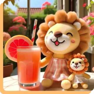 🧡 lew, pluszak, sok, grejpfrut, słodki, plusz, kreskówka, kawaii whatsapp sticker