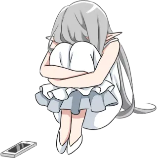 😔 Anime, Menina, Triste, Chorando, Emocional, Telefone, Isolada whatsapp sticker