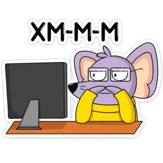 🤔 XM-M-M topo, computer, cartone animato, occhiali, scrivania, divertente, meme telegram sticker