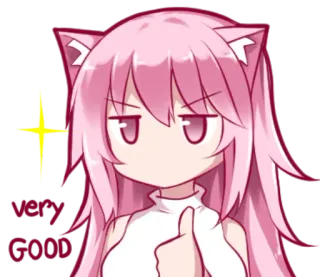 👍 Very Good Anime, Fille, Oreilles de chat, Mignon, Pouce levé, Positif, Bien telegram sticker