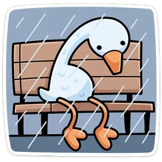 😔 goose, sad, rain, bench, cartoon, animal telegram sticker