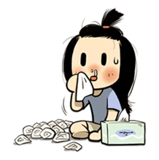 😷 cartoon, sick, tissue, cold, flu, illness, character telegram sticker