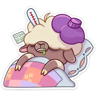 🤒 sick, sheep, bed, thermometer, illness, cartoon telegram sticker