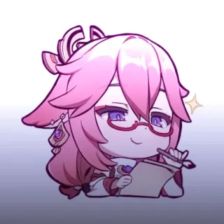 🔮 Yae Miko Genshin Impact 애니메이션, 치비, 여우, 키츠네, 분홍머리 whatsapp sticker