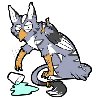 😼 grifo, bebida derramada, desenho animado, criatura fantástica, desajeitado, fofo telegram sticker
