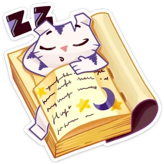 😴 ZZ Katze, schlafend, zzz, Buch, Sterne, Mond, Cartoon telegram sticker