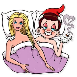 ❤ smoking, couple, bed, cartoon, intoxication telegram sticker
