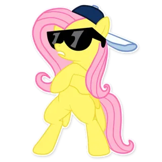 😎 Fluttershy My Little Pony Cartoon, Pony, Sonnenbrille, Kappe, Cool telegram sticker
