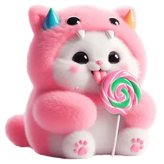 🍭 猫, 可爱, 棒棒糖, 动物, 怪物, 粉色, 卡哇伊, 卡通, 搞笑 telegram sticker