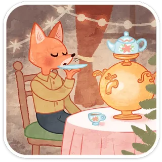 ❄️ lis, herbata, samowar, słodki, zwierzę, stół, picie telegram sticker