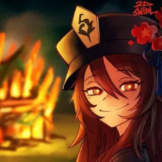 👻 Hu Tao Genshin Impact 动漫, 电子游戏, 角色, 微笑, 火焰, 胡桃, 原神 telegram sticker