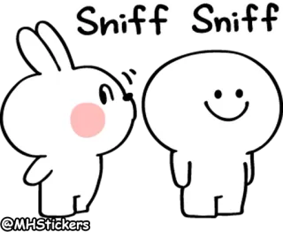 🧐 Sniff Sniff olfatear, dibujos animados, lindo, conejo, dibujo lineal, personaje whatsapp sticker