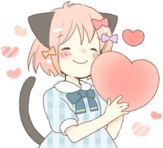 ❤️ Anime, Oreilles de chat, Kawaii, Mignon, Coeur, Sticker, Fille telegram sticker