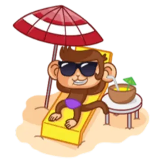🏖 macaco, praia, verão, férias, desenho animado, tropical, relaxamento telegram sticker