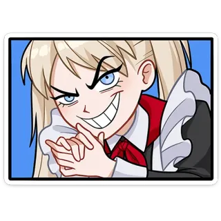 😈 Аниме, Мультфильм, Злой, Ухмылка, Девушка, Злодей whatsapp sticker
