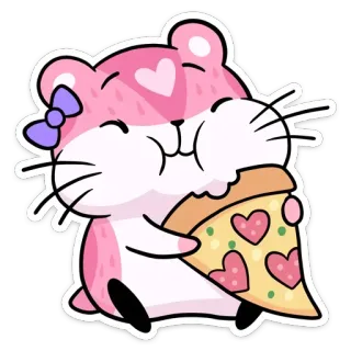 🍕 chuột hamster, pizza, dễ thương, động vật, hoạt hình, thức ăn, trái tim telegram sticker