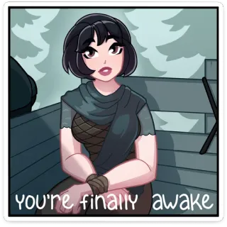 😟 You're finally awake Kartun, Wanita, Fantasi, Kutipan telegram sticker