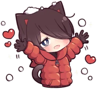 🌨 Chibi, Anime, Katzenohren, Süß, Herzen, Winterkleidung, Kawaii whatsapp sticker