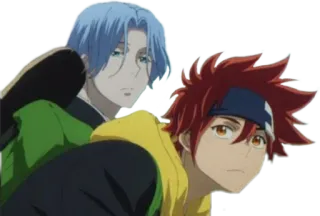 😏 Anime, Charaktere, Skateboard, blaue Haare, rote Haare telegram sticker
