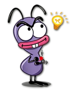 💡 dibujo animado, hormiga, bombilla, idea, morado telegram sticker