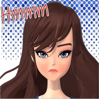 ☹ Hmmm hmm, pensando, expressão, menina, mulher, desenho animado telegram sticker