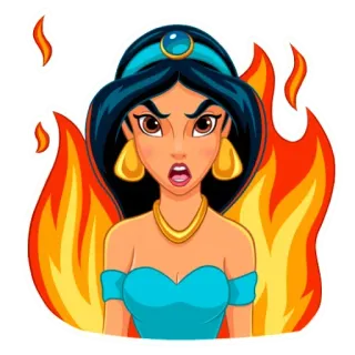 🔥 Jasmine Aladdin Jasmine, Disney, desenho animado, princesa, brava, chamas, fogo telegram sticker