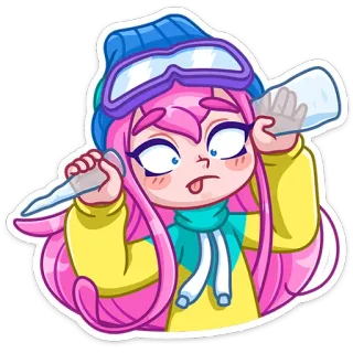 😜 Cartone animato, Personaggio, Sci, Inverno, Ragazza telegram sticker
