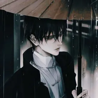 😞 anime, rain, umbrella, man, art telegram sticker