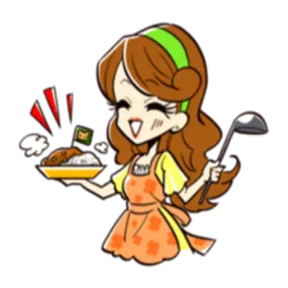 🥘 женщина, готовка, еда, мультфильм, иллюстрация telegram sticker