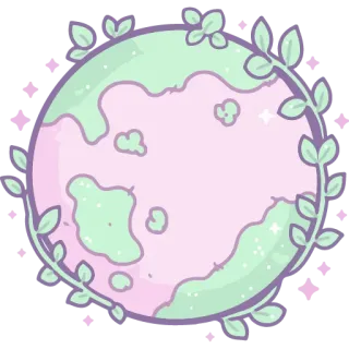 🌏 earth, pastel, planet, cute, leaves, nature, kawaii telegram sticker