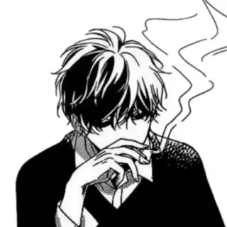 🖤 smoking, cigarette, anime, manga, monochrome, black and white whatsapp sticker