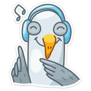🎧 pássaro, gaivota, fones de ouvido, música, desenho animado, animado whatsapp sticker