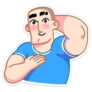 ☺️ mann, cartoon, figur, muskulös, fitness, blaues shirt telegram sticker