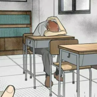 🎧 classroom, student, desk, tired, sleepy, anime telegram sticker