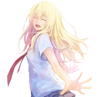 🖐 ragazza anime, bionda, sorridente, felice, cartone animato telegram sticker