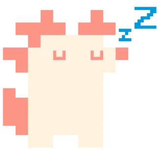 😀 dormir, axolotl, mignon, pixel art, dessin animé whatsapp sticker