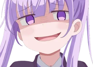 😈 anime, arrogante, dibujos animados, pelo morado, sonriendo con sorna telegram sticker