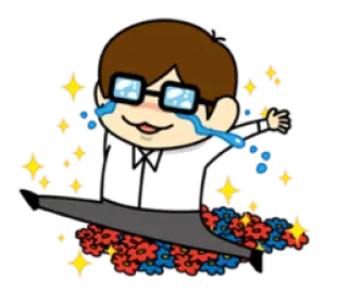 😊 ร้องไห้, การ์ตูน, ดอกไม้, น้ำตา, มีความสุข telegram sticker