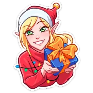 🎁 natale, elfo, regalo, vacanza, dono, cartone animato telegram sticker