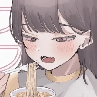 😋 Anime, Dziewczyna, Je, Makaron, Słodkie, Ilustracja, Kreskówka telegram sticker