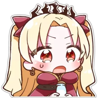 😮 fille anime, chibi, mignon, gêné, cheveux blonds, yeux rouges, lait telegram sticker