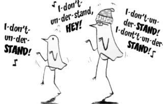 🙂 I don't understand, HEY! นก, คำถาม, การ์ตูน, สับสน, ข้อความ whatsapp sticker