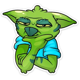 🤔 desenho animado, personagem, verde, pensando, sonhando whatsapp sticker