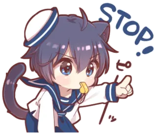 ⛸ STOP! อนิเมะ, หยุด, คำเตือน, จิบิ, เนโกะบอย, ชุดกะลาสี telegram sticker