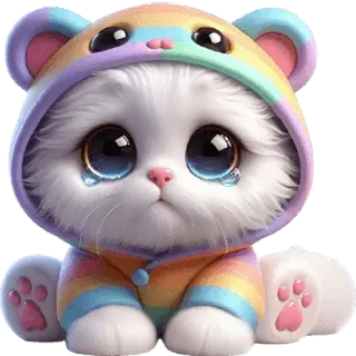😢 kot, kociak, tęcza, bluza z kapturem, słodki, zwierzę, kawaii whatsapp sticker
