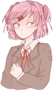 💕 Natsuki Doki Doki Literature Club! Anime, Postać, Gra, Różowe Włosy, Słodki, Mundur Szkolny telegram sticker