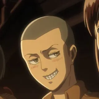 🌟 Conny Springer Attack on Titan Anime, Ataque dos Titãs, Conny Springer, Cara engraçada, Sorriso irônico, Personagem telegram sticker